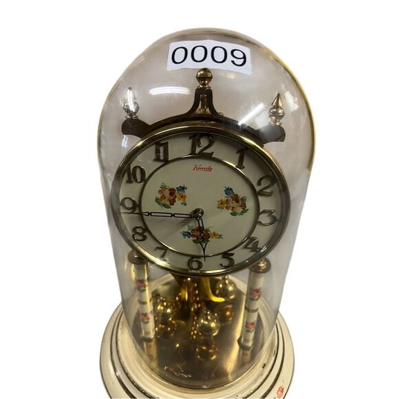 Vintage German Anniversary Clock with Glass Dome Floral Design - Untested - Picture 6 of 6